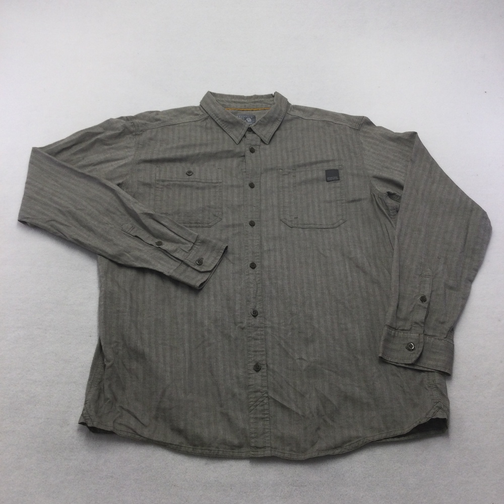 Mountain Hardwear Shirt Mens XL Green Herringbone Long Sleeve Button Up Casual